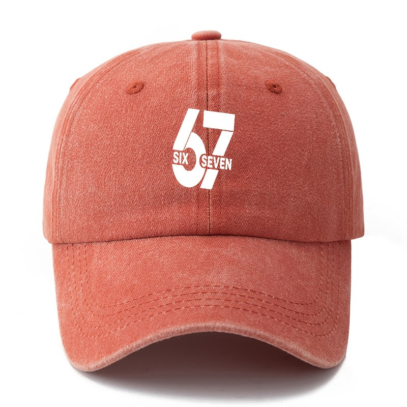 Unisex, Fashionable And Versatile Printed SIX SEVEN Baseball Cap, Classic Retro Washed Outdoor Lightweight Curved Brim Cap, Trucker Baseball Cap, Suitable for Outdoor Vacations, Travel, Camping, And Other Casual Occasions, Hip-Hop Cap for Holi