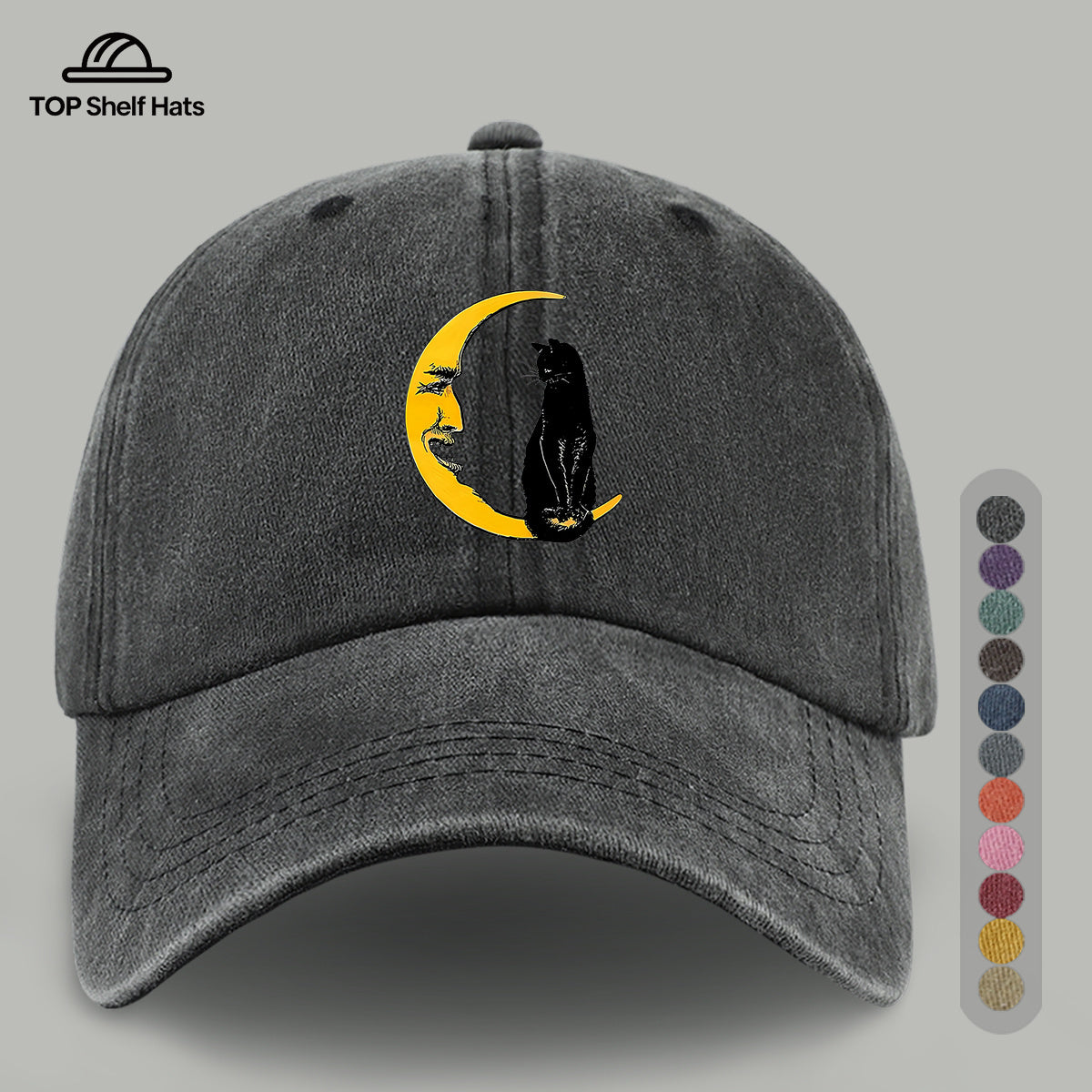 1pc Moon Cat Print Baseball Cap, Creative Illustration Sun Hat, Lightweight Comfortable Breathable Adjustable Size, Black PAPA Truck Driver Retro Dad Hat, Mom Beach Vacation Sun Hat, Youth Couple Outdoor Skate Hat