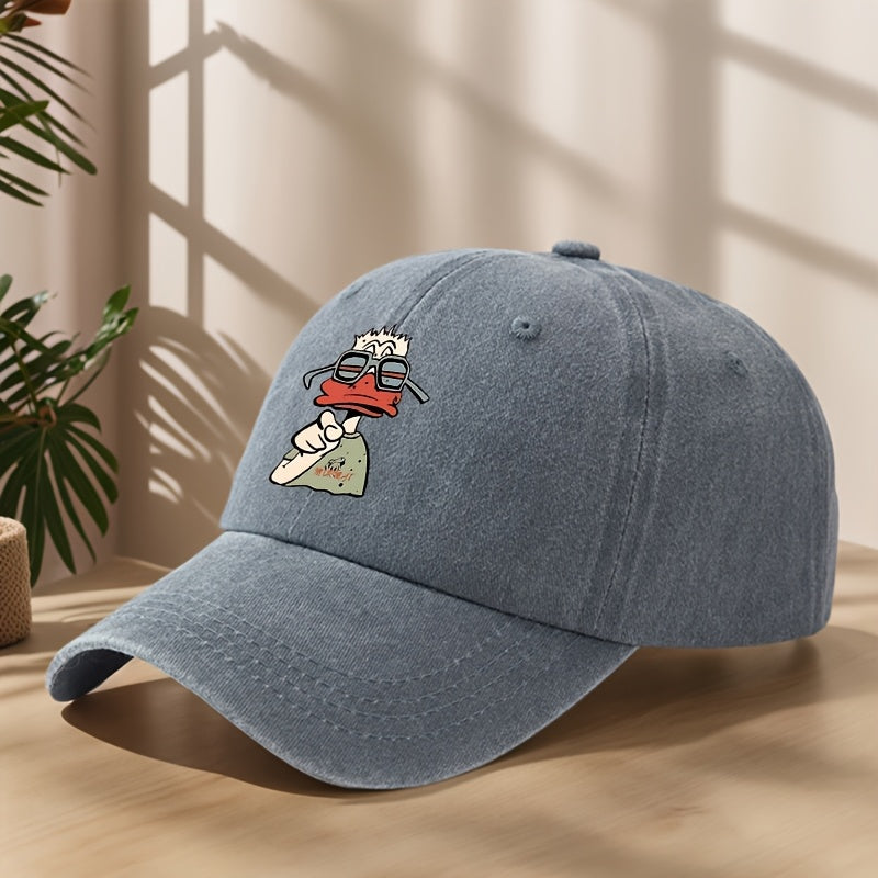 Cartoon Duck Print Baseball Cap Classic Washed Distressed Vintage Duckbill Hat Soft Comfortable Sweat-Absorbing Breathable Hat Outdoor Leisure Sports Hiking Camping Fishing Hat Individual Street Hip-Hop Hat
