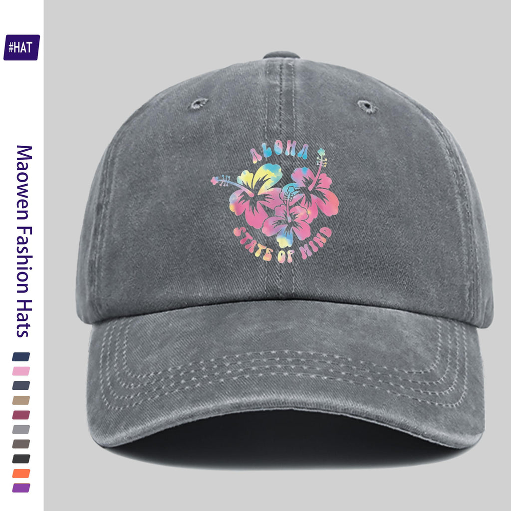1pc Vintage Distressed Adjustable Sports Cap, Featuring a Washed-Out Cap Body with a Hawaiian-Style Tie-Dye Hibiscus Flower Print, an Outdoor Casual Cap, a Fashionable Printed Breathable Baseball Cap, a Must-Have Fashion Item, an Ideal Choice