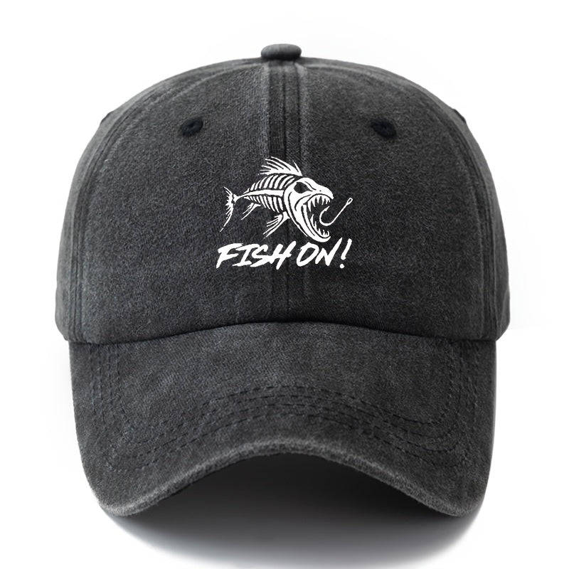 1 Unisex Fashion Printed Fishbone FISH ON Baseball Cap | Classic Vintage Washed Lightweight Curved Brim, Ideal for Outdoor Travel, Camping, Casual Daily Wear, Hip-Hop Festivals |, Woven, Brand: MAKEFGE