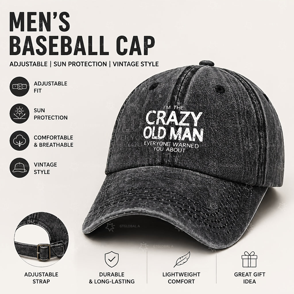 Casual Washed Cotton Printed Cap, Perfect for Home Use, Outings, Or As a Gift, an Ideal Choice for Holidays Such As New Year And Valentine'S Day, Fun Baseball Cap with Crazy Old Man Pattern, Men'S Style