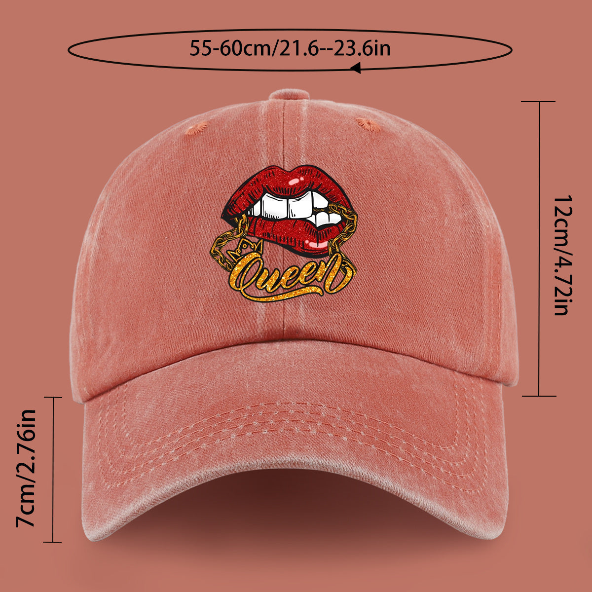 1pc Red Lip Golden Chain Queen Print Baseball Cap, Individual Trendy Dad Hat, Fashionable Street Style Casual Hat, Unisex Adjustable Size, Hip-Hop Street Dance Hat, Best Friend Outing Styling Hat, Music Festival Trendy Essential Hat