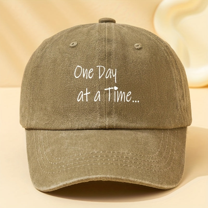 Men's Vintage ONE DAY AT A TIME Lettering Baseball Cap - Soft Breathable Hat Suitable for Dad, Boyfriend Birthday & Father's Day Gifts, Outdoor Casual Wear, Hand Washable Textile Material
