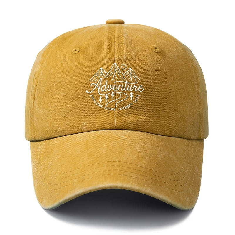 A Stylish And Versatile Unisex Adventure Baseball Cap with a Printed Design, Featuring a Classic Retro Washed Look. This Lightweight Outdoor Cap Is Perfect for Truck Drivers And Is Suitable for Casual Occasions Like Outdoor Vacations, Camping