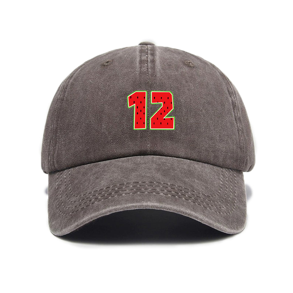 1 Washed Distressed Printed Baseball Cap for Adults, Simple Number 12 Print, Washed Distressed Soft Top Sun Baseball Cap, Unisex Versatile Baseball Cap