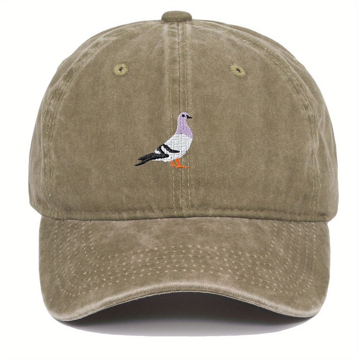 Lightweight Rayon Baseball Cap with Pigeon & VERG Print Emblem - Adjustable Metal Buckle, Minimalist Round Top Hat for Casual & Smart-Casual Wear, Year-Round Mature Style (Not Washable)