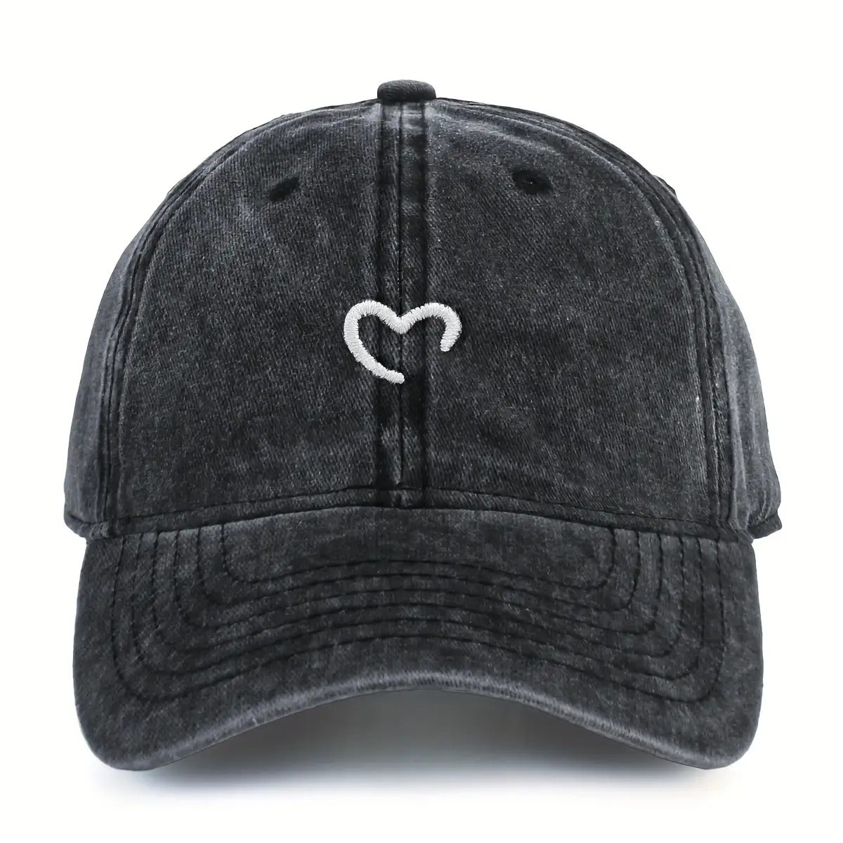 Women'S Heart-Shaped Embroidered Vintage Washed Baseball Cap, Adjustable Size, Suitable for Urban Vacation Wear