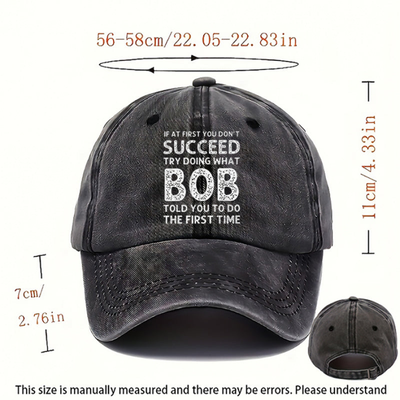 1 Bob Print Cap, Women's Hat, Men's Beach Hat, Washed Baseball Cap, Breathable Washed Cap, Adjustable DAD Cap, Suitable for Outdoor Activities and Parties, for Personal Use or as a Birthday Gift