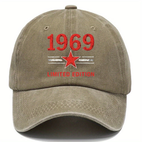1 Vintage 1969 Baseball Cap - Adjustable Dad Hat with Red '69' Print, Olive Green Vintage Sports Hat, for Men And Women, Gym, Golf, Casual Wear - Limited Edition Vintage Hat Gift Idea, Golf Additions, Classic Design, Durable Construction