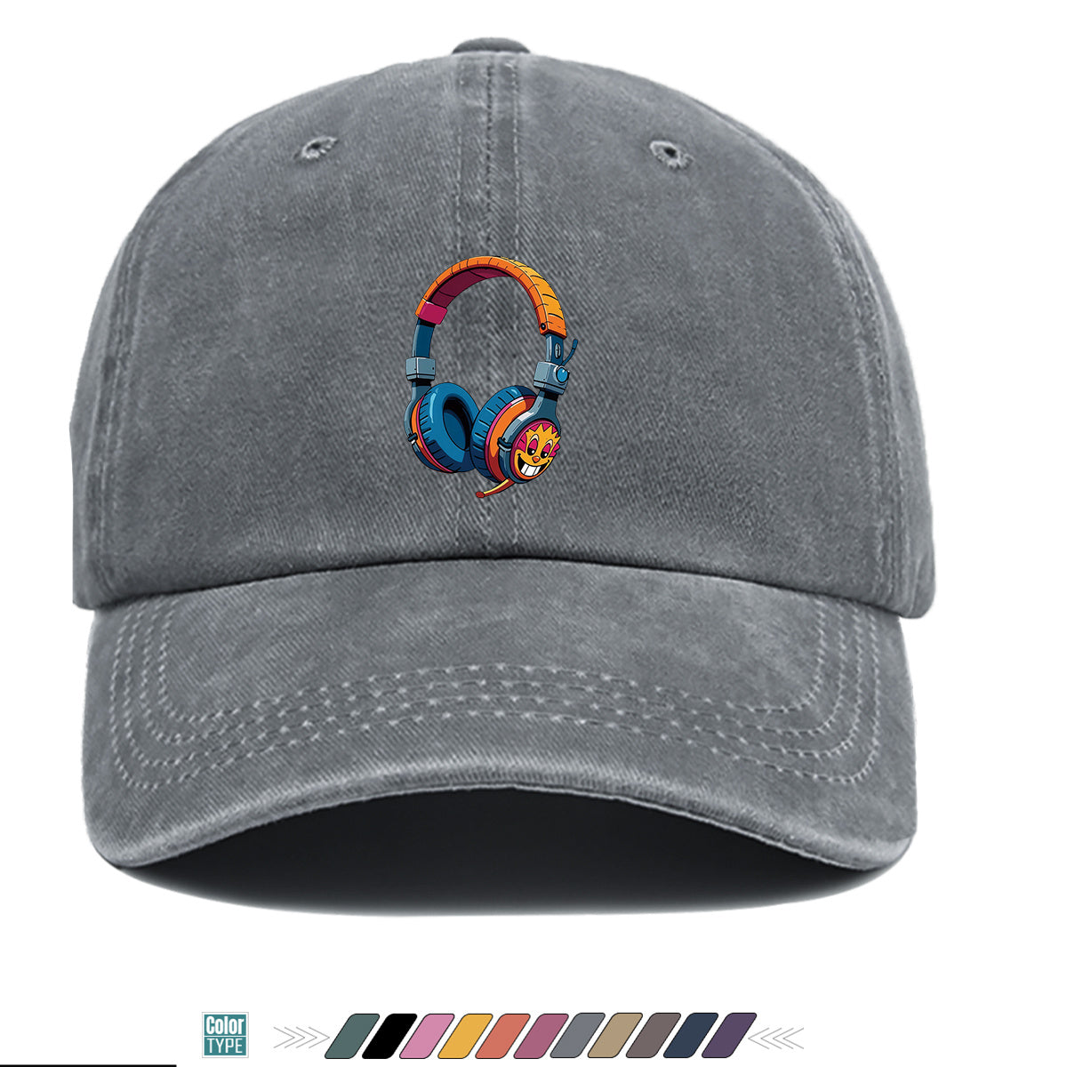 1pc Cartoon Fun Earphone Print Baseball Cap, Fashion Trendy Hip-Hop Hat, Unisex Adjustable Duckbill Cap, Comfortable Breathable Sun Hat, Street Style Essential for Music Festivals, Street Dance, Skateboarding, Casual Outings, Outfit, Parties