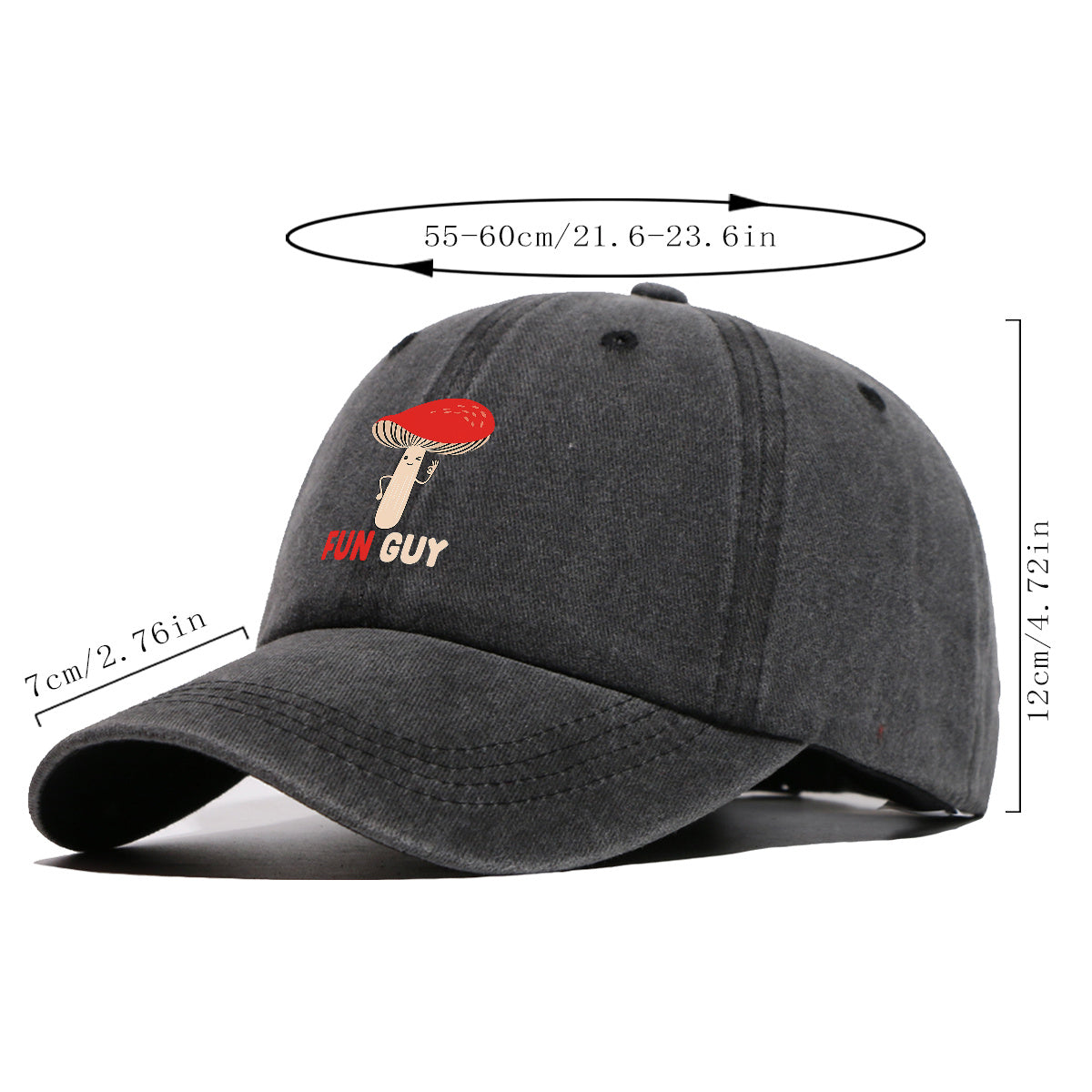 1pc FUN GUY Mushroom Print Baseball Cap with Winking V-Sign & Mushroom - Adjustable Unisex Hat Suitable for Outdoor, Parties, Travel, Picnic, Camping - Breathable Sun Hat for Men & Women, Creative Gift for Daily Wear and Birthdays