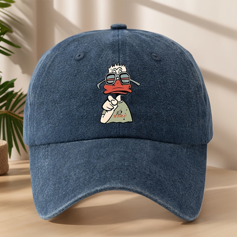 Cartoon Duck Print Baseball Cap Classic Washed Distressed Vintage Duckbill Hat Soft Comfortable Sweat-Absorbing Breathable Hat Outdoor Leisure Sports Hiking Camping Fishing Hat Individual Street Hip-Hop Hat
