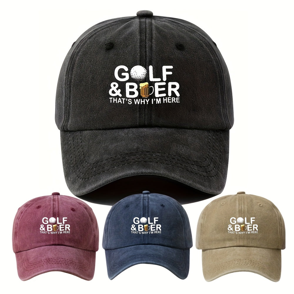 1 "Golf & Beer" Printed Baseball Cap with a Bold "That's Why I'm Here" Slogan and Golf Ball Graphic, Unisex, Adjustable Casual Style Hat for Outdoor Parties, Festivals, Camping, Hip-hop Trucker Hats, Suitable for Outdoor Activities, Picnics