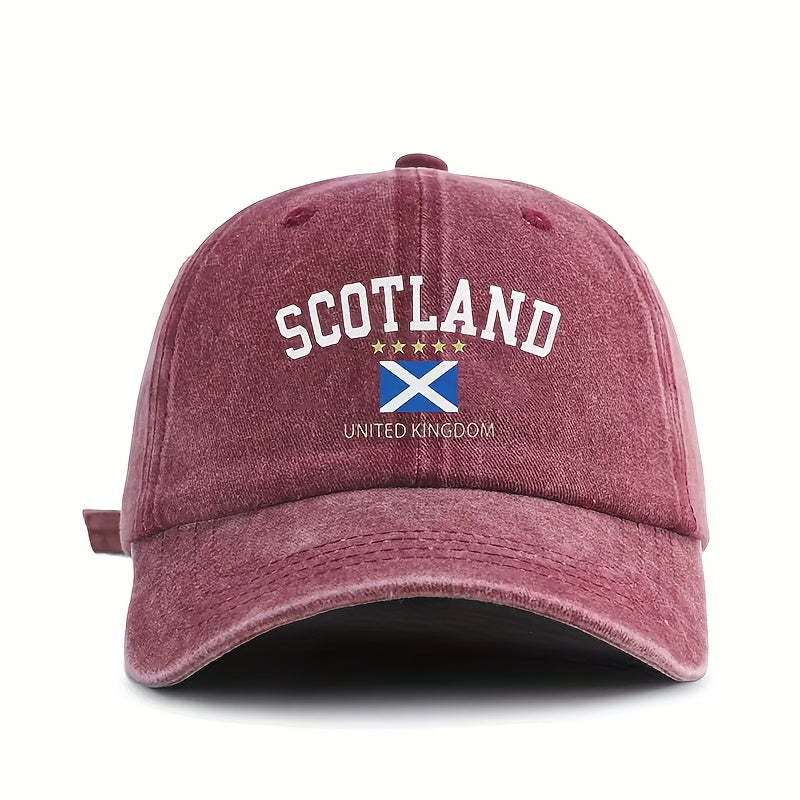 1pc of SCOTLAND Flag Pattern Printed Baseball Cap, Soft-top Vintage Washed Cap, Adjustable Outdoor Sports Cap, Sweat-absorbing and Breathable Sun Hat, Stylish Curved Brim Hat Suitable for Outdoor Sports, Travel and Vacations, a Gift for Friends A