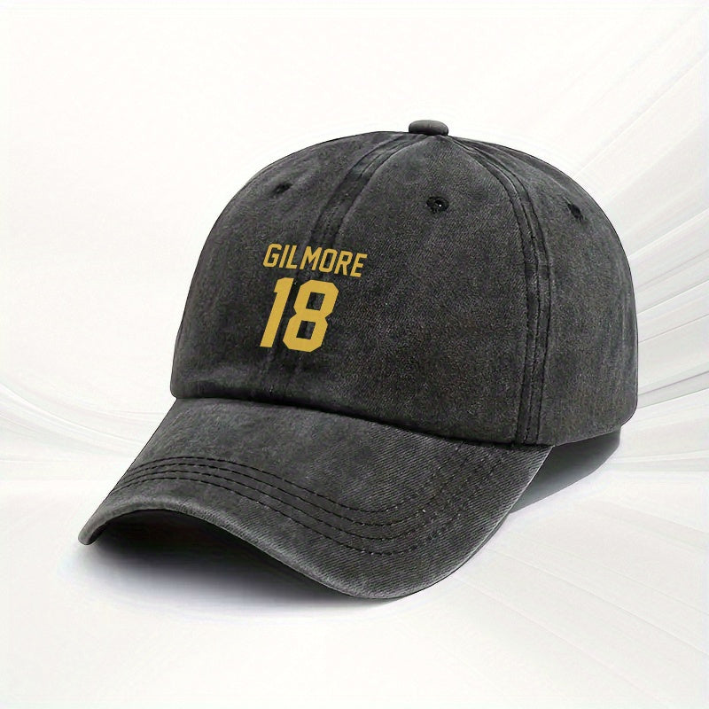 1pc, Gilmore Size 18 Printed Adjustable Baseball Cap, Polyester Fiber Lightweight Printed Craft, Fashionable Versatile Couple Hat, Ideal for Outdoor Sports, Camping, Golf, Riding, Parties, Music Festivals, Weddings, Birthday Gifts And Photography