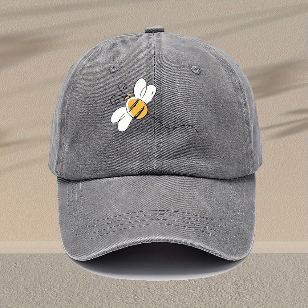 Men's Vintage Bee-Themed Baseball Cap with Beehive & Bee Graphic Print - Adjustable Washed Cap Suitable for Casual,, Outdoor - Machine Washable Hat Gift Choice, Pull String Closure, Various Styles Available