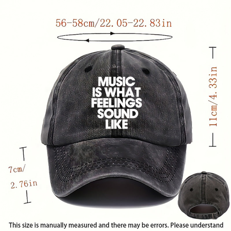 1 Music Print Cap, Women's Outdoor Style Hat, Men's Beach Hat, Washed Baseball Cap, Breathable Washed Cap, Adjustable DAD Cap, Suitable for Outdoor Activities and Parties, for Personal Use or as a Birthday Gift