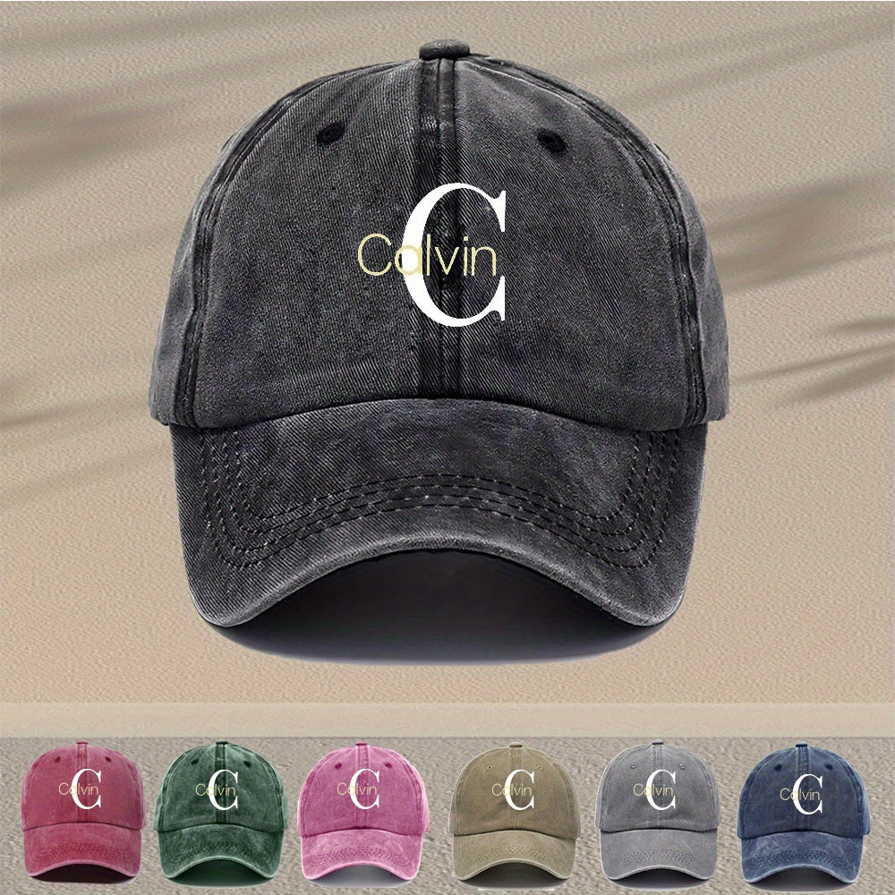 Unisex Vintage Washed Baseball Cap - Adjustable Breathable Dad Hat with Distressed 'C' Logo, Lightweight 100% Viscose Rayon, Multi-Color Options for Outdoor & Casual Wear, Retro Style, Adjustable Fit