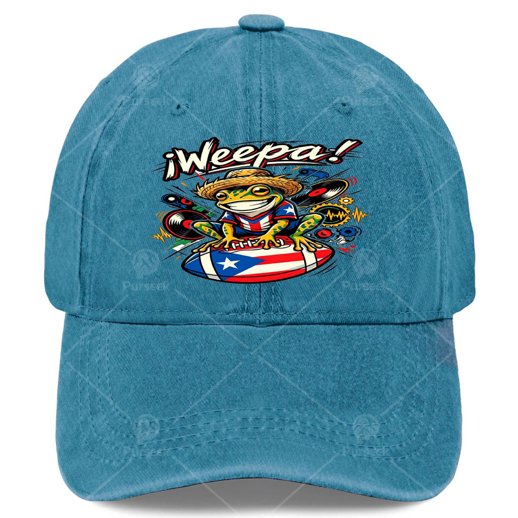 Coqui Frog Weepa Puerto Rico Flag Football Baseball Hat Unisex Soft Washed