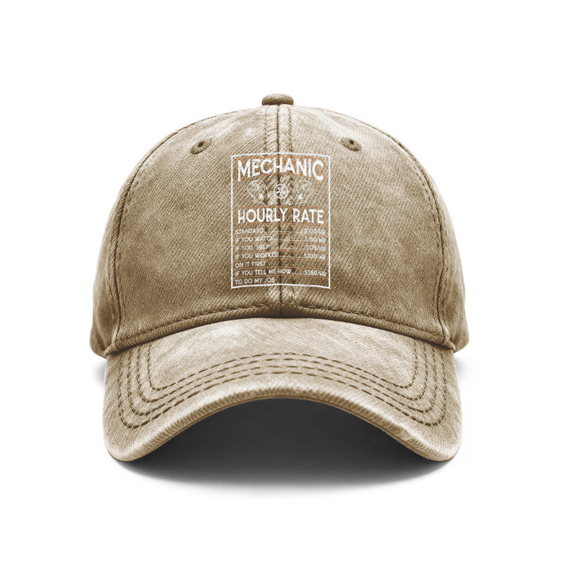 1pc Vintage Washed Unisex Baseball Caps, Mechanic Hourly Rate, Vintage Mechanic Design Print, Adjustable, Suitable for Outdoor Activities and Casual Wear, Gifts for Men and Women, Friends.