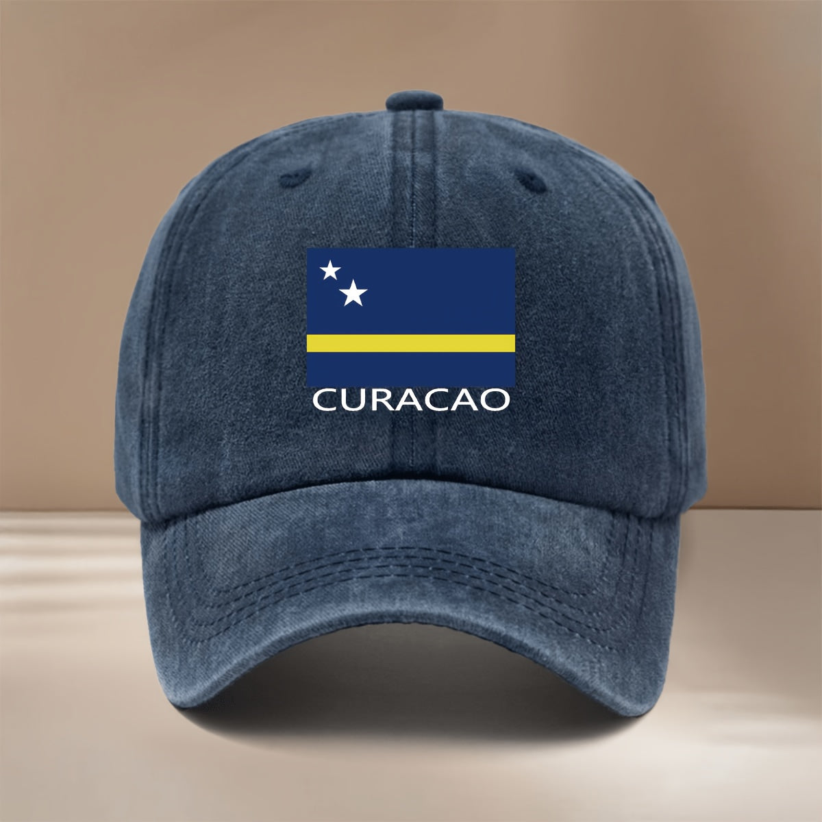 Baseball Cap with CURACAO Text and Flag Pattern, Featuring a Relaxed Fit and Curved Brim. This Trendy Textured Snapback Is a Comfortable, Lightweight, and Casual Unisex Six-panel Hat. It's Also a Hip-hop Style Adjustable Cap with a Simple