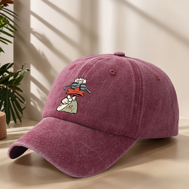 Cartoon Duck Print Baseball Cap Classic Washed Distressed Vintage Duckbill Hat Soft Comfortable Sweat-Absorbing Breathable Hat Outdoor Leisure Sports Hiking Camping Fishing Hat Individual Street Hip-Hop Hat