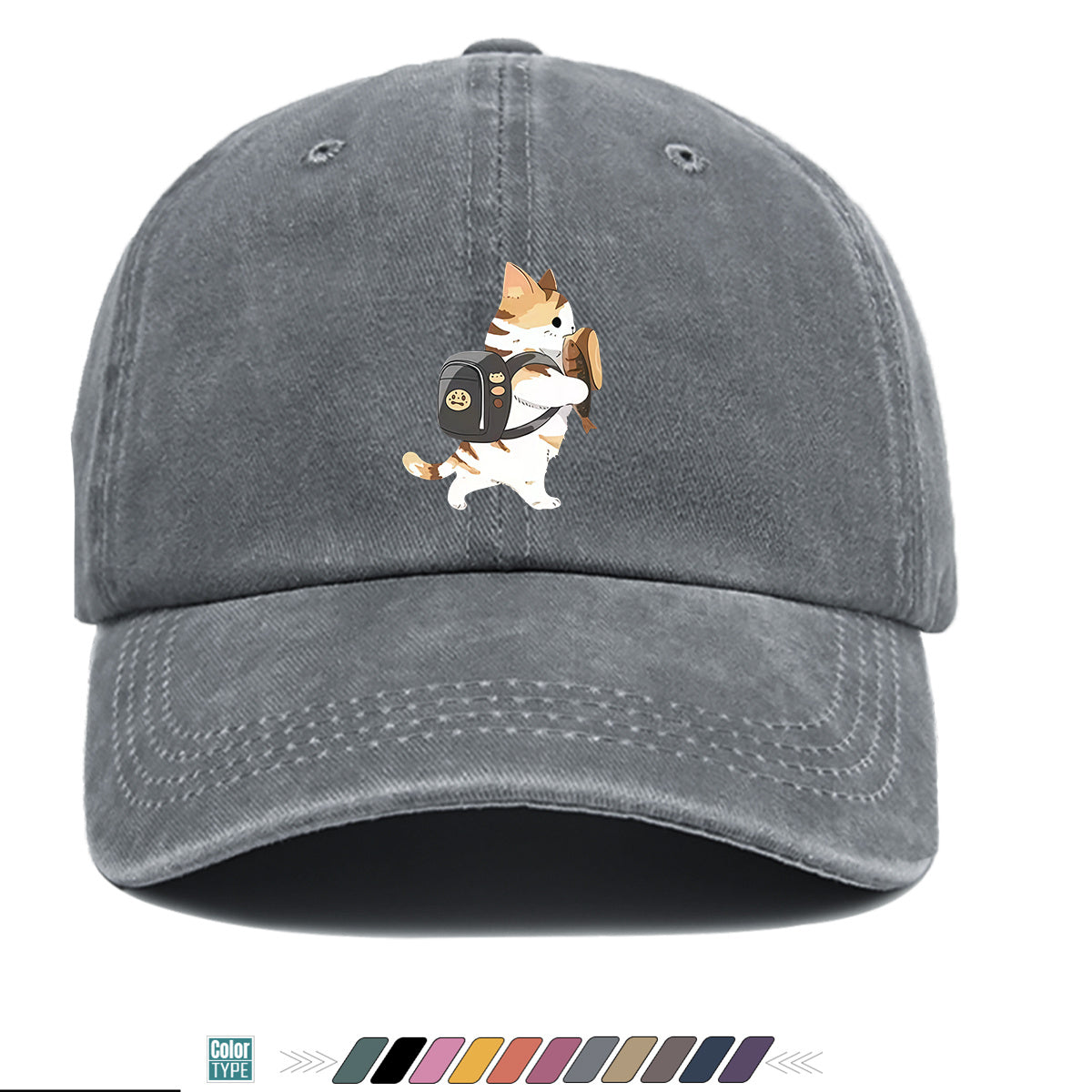 1pc Cartoon Orange White Cat Back Bag Fish Dry Print Baseball Cap Cute Fun Sun Hat Fashion Casual All-Match Unisex Baseball Cap Adjustable Size Daily Hat Commute Street Style Suitable for Daily Outing Shopping Dating Walking Weekend Gatherings Comfo