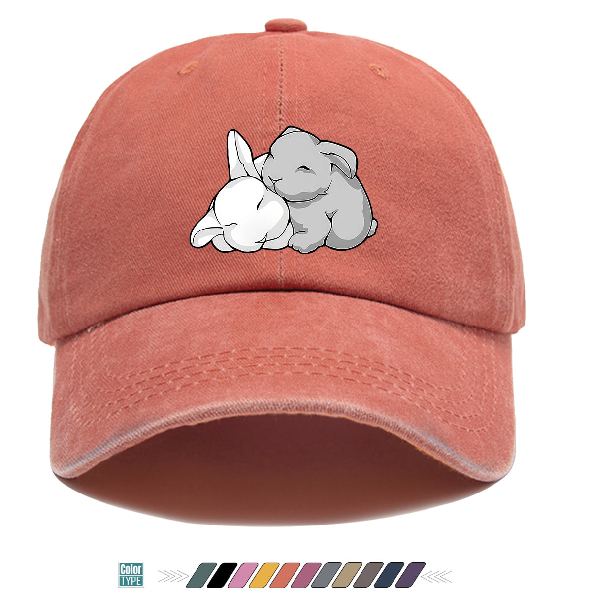 1pc Cuddling Cartoon Rabbits Print Baseball Cap, Soft and Adorable Animal Pattern Hat, Comfortable and Breathable Sun Hat, Stylish Simple  Hat, Unisex Adjustable Baseball Cap, Daily Casual Hat, Couple's Date Hat, Suitable for Daily Outings