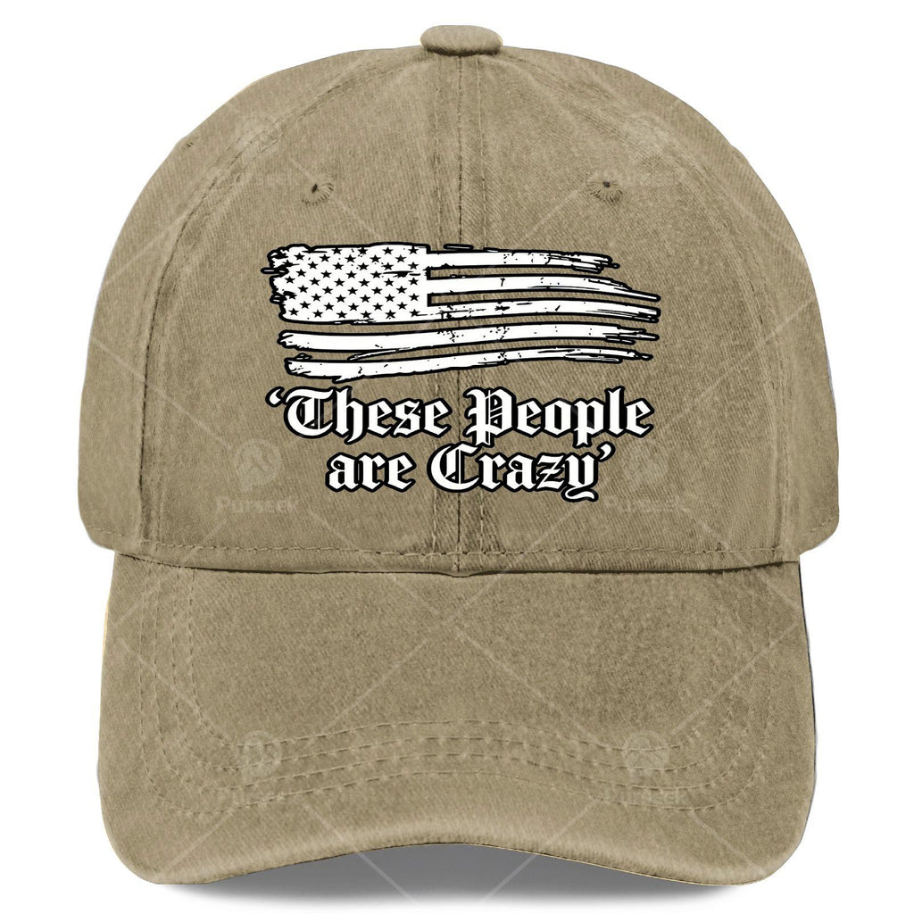These People Are Crazy USA Flag Vintage Baseball Suitable for &, Retro Washed Unisex Hat with Full-Body Flag Print, Lightweight Round for 4th of, Games, Casual Wear