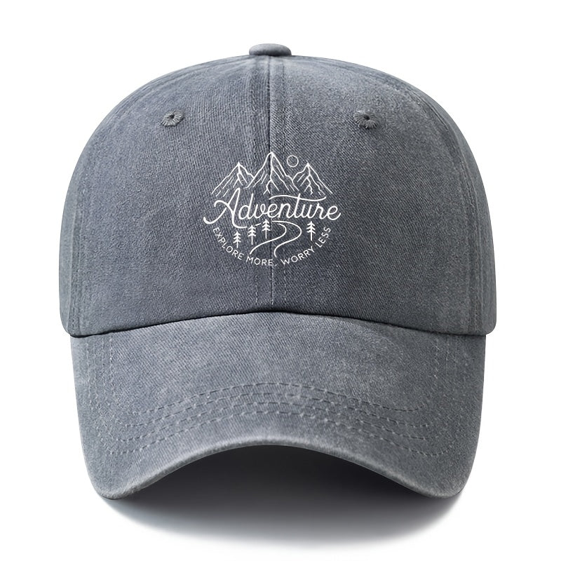 A Stylish And Versatile Unisex Adventure Baseball Cap with a Printed Design, Featuring a Classic Retro Washed Look. This Lightweight Outdoor Cap Is Perfect for Truck Drivers And Is Suitable for Casual Occasions Like Outdoor Vacations, Camping