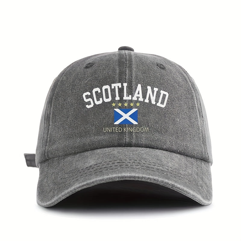 1pc of SCOTLAND Flag Pattern Printed Baseball Cap, Soft-top Vintage Washed Cap, Adjustable Outdoor Sports Cap, Sweat-absorbing and Breathable Sun Hat, Stylish Curved Brim Hat Suitable for Outdoor Sports, Travel and Vacations, a Gift for Friends A