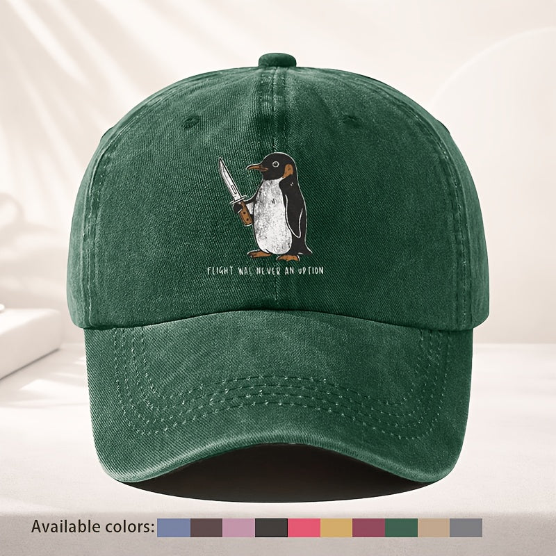 Unisex Baseball Cap, Vintage Cute Penguin Fun Print Baseball Cap, Adjustable for Men And Women, Quirky Street Style with Distressed Look, Top Choice for Personalized Outfits, Washed-Out Effect, Everyday Casual Hat
