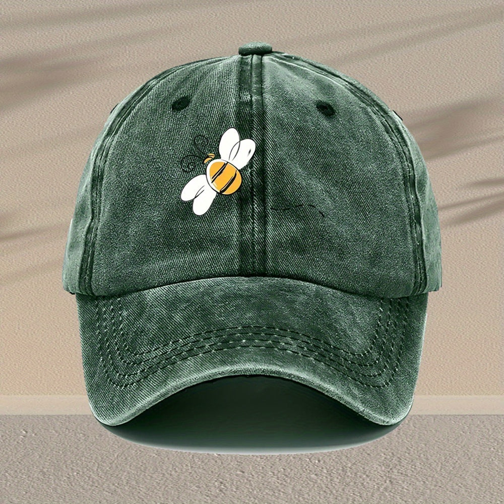 Men's Vintage Bee-Themed Baseball Cap with Beehive & Bee Graphic Print - Adjustable Washed Cap Suitable for Casual,, Outdoor - Machine Washable Hat Gift Choice, Pull String Closure, Various Styles Available