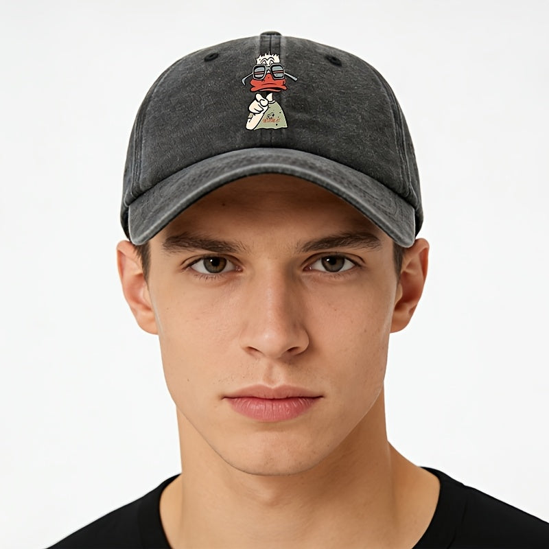 Cartoon Duck Print Baseball Cap Classic Washed Distressed Vintage Duckbill Hat Soft Comfortable Sweat-Absorbing Breathable Hat Outdoor Leisure Sports Hiking Camping Fishing Hat Individual Street Hip-Hop Hat