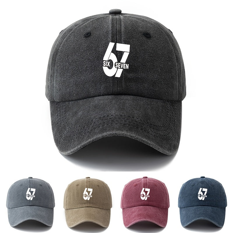 Unisex, Fashionable And Versatile Printed SIX SEVEN Baseball Cap, Classic Retro Washed Outdoor Lightweight Curved Brim Cap, Trucker Baseball Cap, Suitable for Outdoor Vacations, Travel, Camping, And Other Casual Occasions, Hip-Hop Cap for Holi