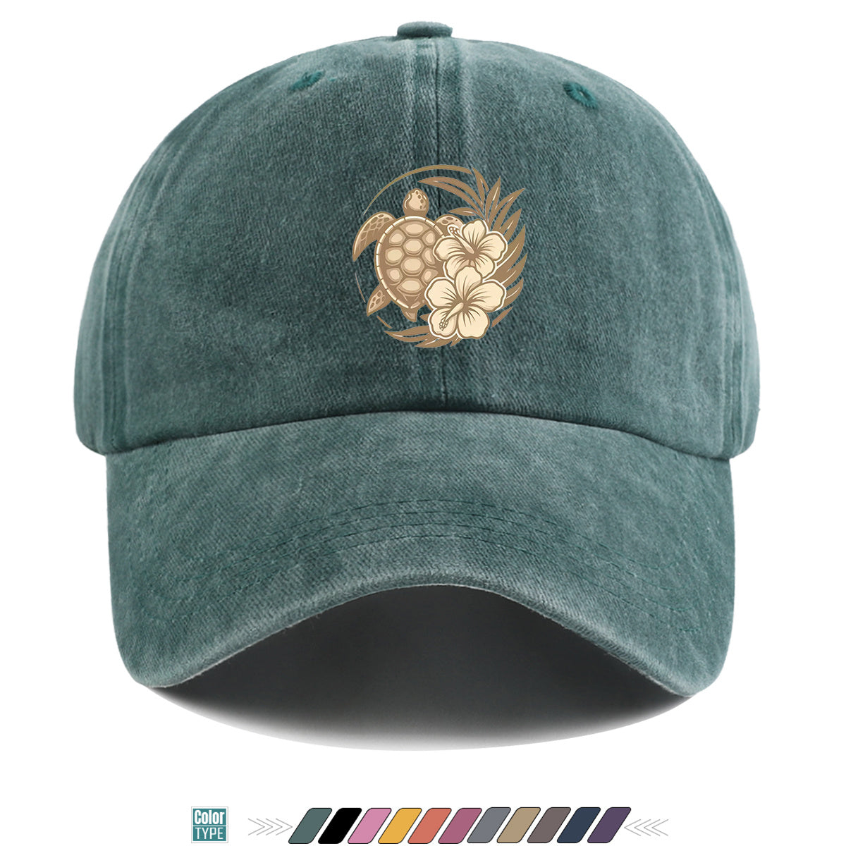 1pc Sea Turtle And Hibiscus Print Baseball Cap, Breathable Sun Hat, Retro Elegant Design, Unisex Adjustable Cap, Casual Vacation Beach Hat, Outdoor Travel Hiking Hat, Daily Wear Fashion Hat, Seaside Play Sun Hat, Holiday Birthday Gift
