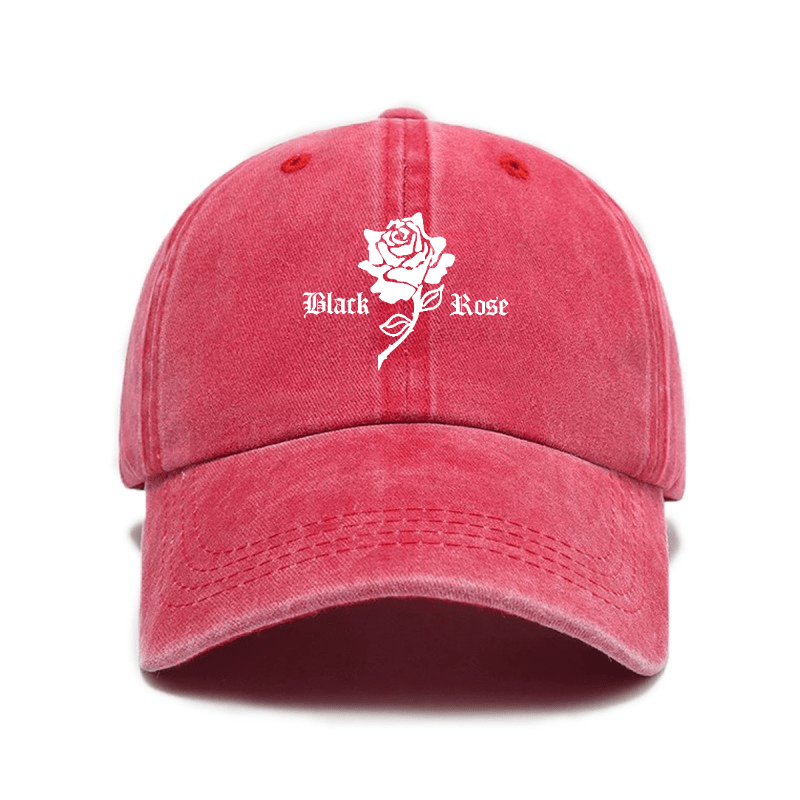 Vintage Washed Baseball Cap with Rose Print Decor, Casual Fit Suitable for Daily Streetwear, Adjustable Unisex Vintage Style Hat