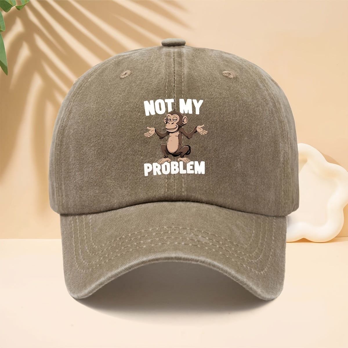 Baseball Cap with NOT MY PROBLEM Monkey Pattern, American Modern Funny Slouchy Street Style Adjustable Unisex Casual Hat, All-Season Adjustable Brim Hat for Walking, Parties, Shopping, Dates, And Parties, Hip-Hop Hat with Soft Top Design