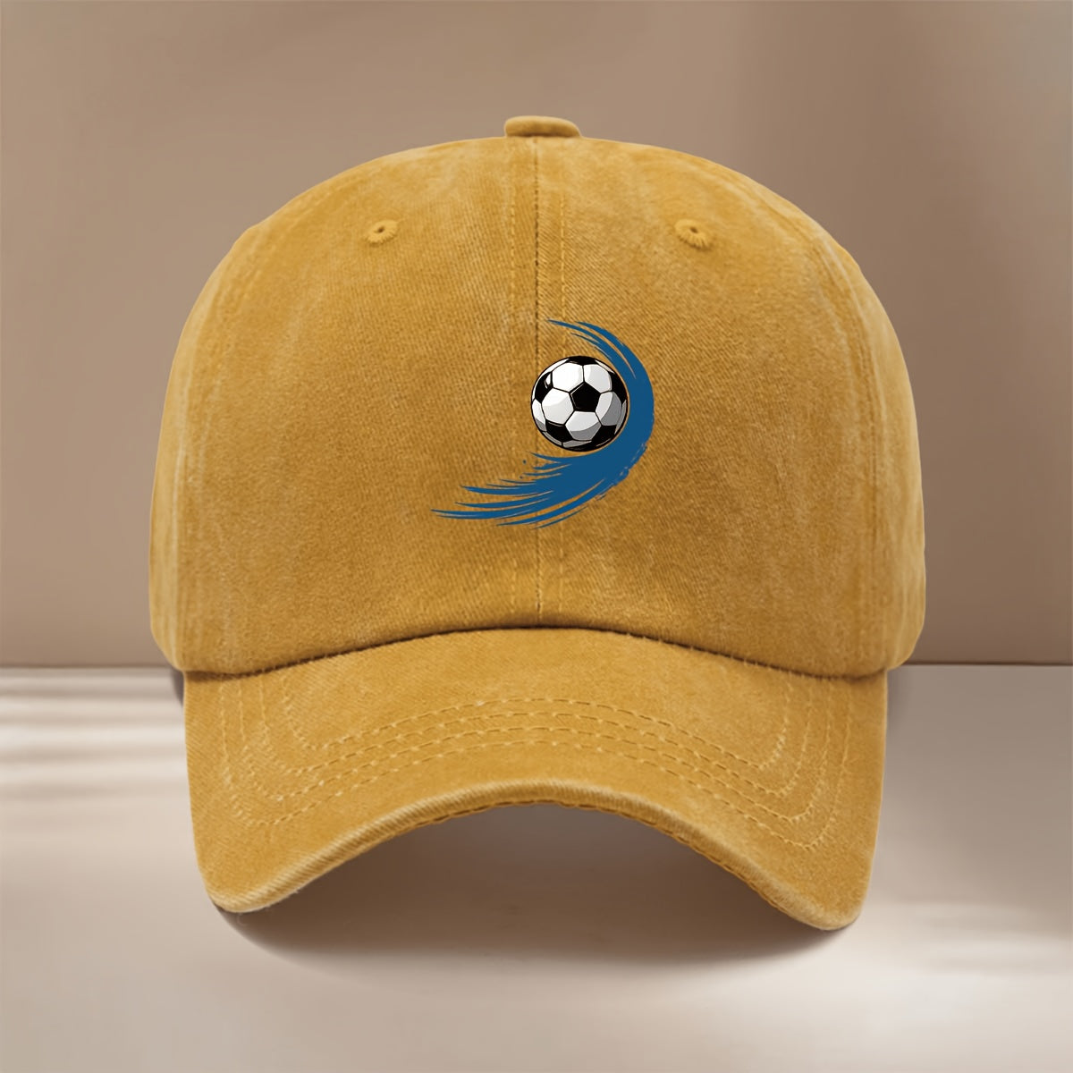 This Is a Baseball Cap with a Football Pattern Featuring Blue Swirling Lines. It's a Unisex, Adjustable-size Casual Hat Suitable for All Seasons. The Trendy, Lightweight Snapback Is Perfect for Outdoor Sports, Gatherings, Camping, and as a  Fashion