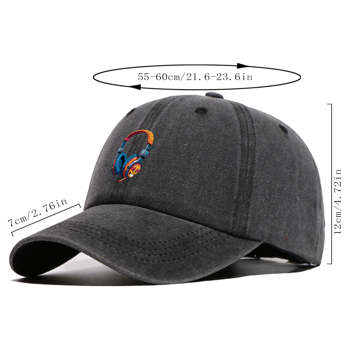 1pc Cartoon Fun Earphone Print Baseball Cap, Fashion Trendy Hip-Hop Hat, Unisex Adjustable Duckbill Cap, Comfortable Breathable Sun Hat, Street Style Essential for Music Festivals, Street Dance, Skateboarding, Casual Outings, Outfit, Parties