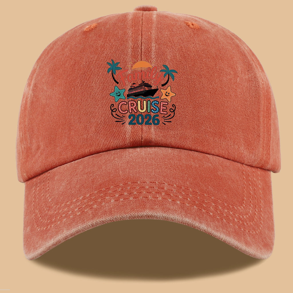 1pc "Family Mail Steamer 2025.98inch" Themed Printed Baseball Cap, Fun Cartoon Mail Steamer Ship, Stars, Palm Trees, Sunset Pattern, Fashionable Casual Sun Hat, Unisex, Adjustable Size, Dad's Fishing Hat, Mom's Vacation Hat, Suitable for Family