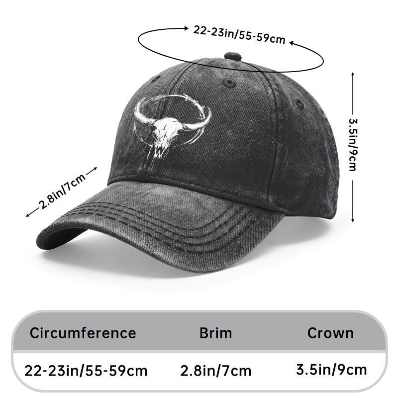 1pc Bull Skull Print Baseball for Men & Women - Vintage Washed Grunge Style Adjustable Unisex Hat with Bull Skull Graphic, Outdoor Casual Wear Suitable for Gifts, Bull Design