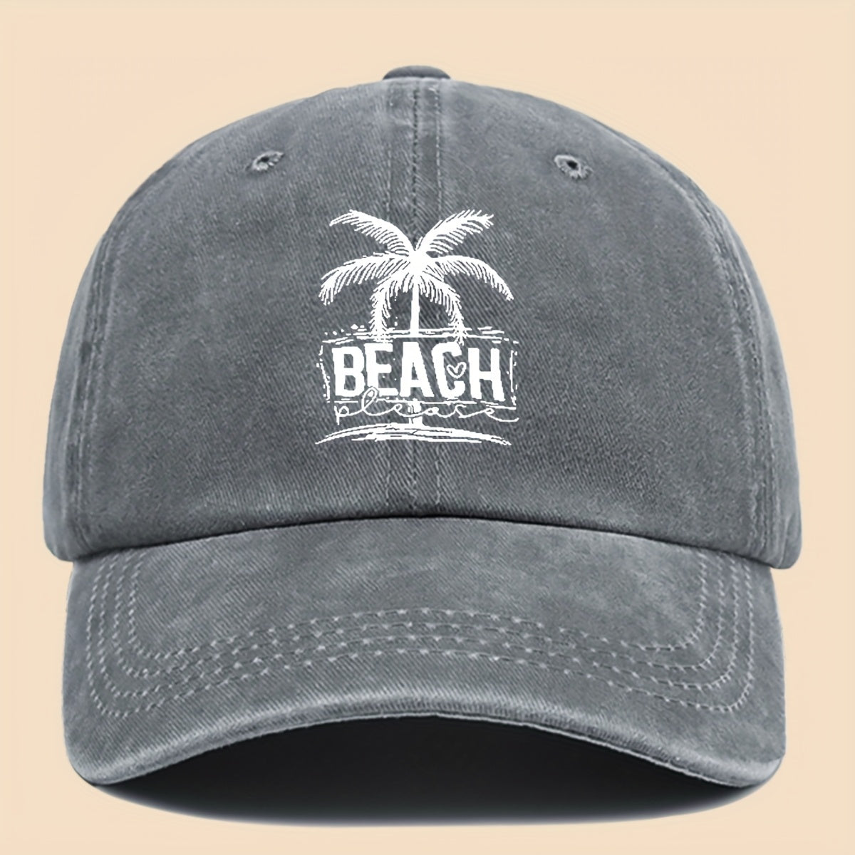 1pc Cool & Breezy Unisex Washed Baseball Cap | Tropical Palm Tree and Beach Print, Adjustable for Couples, Perfect for Surfing, Cycling, Hiking, and Parties - Polyester, Hand Wash Only