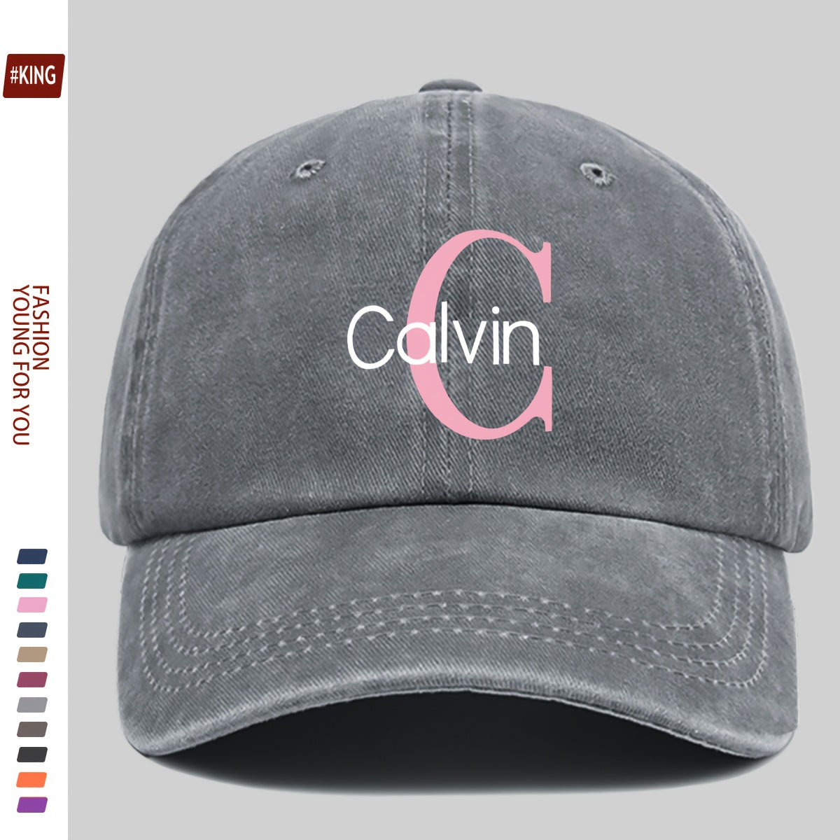 1pc Pink "Calvin" Logo Printed Retro Baseball Cap - Japanese Easy Fresh Style, Comfortable And Breathable with Adjustable Size, Unisex Street Skateboard Cap, Perfect for Outdoor Activities Like Hiking, Travel, Golf, Beach Parties, And Fishing