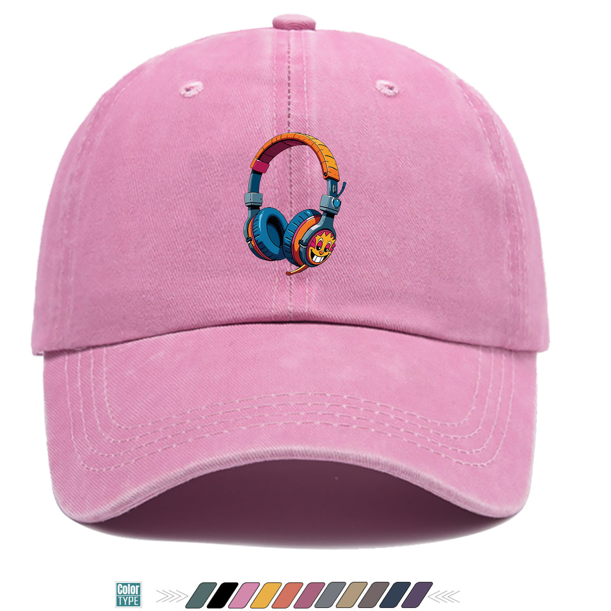 1pc Cartoon Fun Earphone Print Baseball Cap, Fashion Trendy Hip-Hop Hat, Unisex Adjustable Duckbill Cap, Comfortable Breathable Sun Hat, Street Style Essential for Music Festivals, Street Dance, Skateboarding, Casual Outings, Outfit, Parties