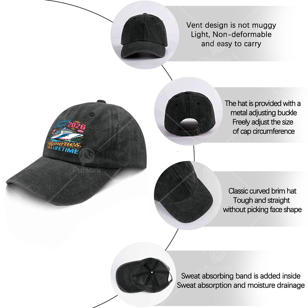 Unisex Funny Washed Baseball for Family Cruise Vacation Memories 2026