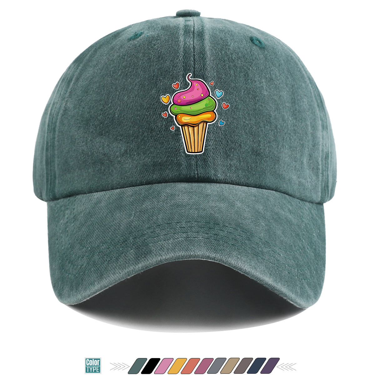 1pc Colorful Cream Cake Print Baseball Cap, Sweet Cute Sun Hat, Fashionable Individual Aesthetic Unisex Cap, Adjustable Size Street Trendy Hat, Bestie Outing Hat, Suitable for Daily Commute, Dates, Parties, Amusement Parks, Afternoon Tea