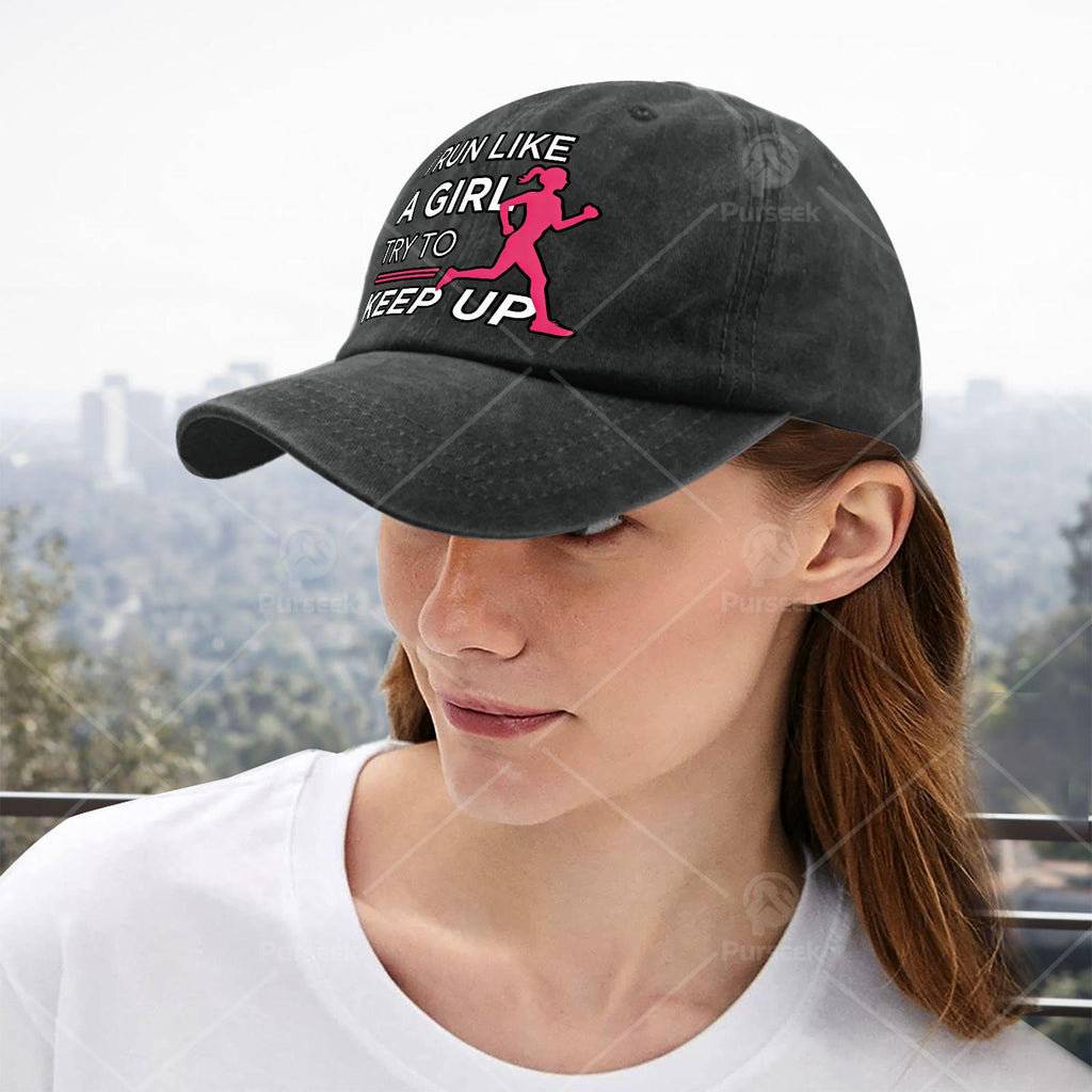 Female Runner I Run Like a Girl Trying to Keep Up with Baseball Cap Unisex Aesthetic