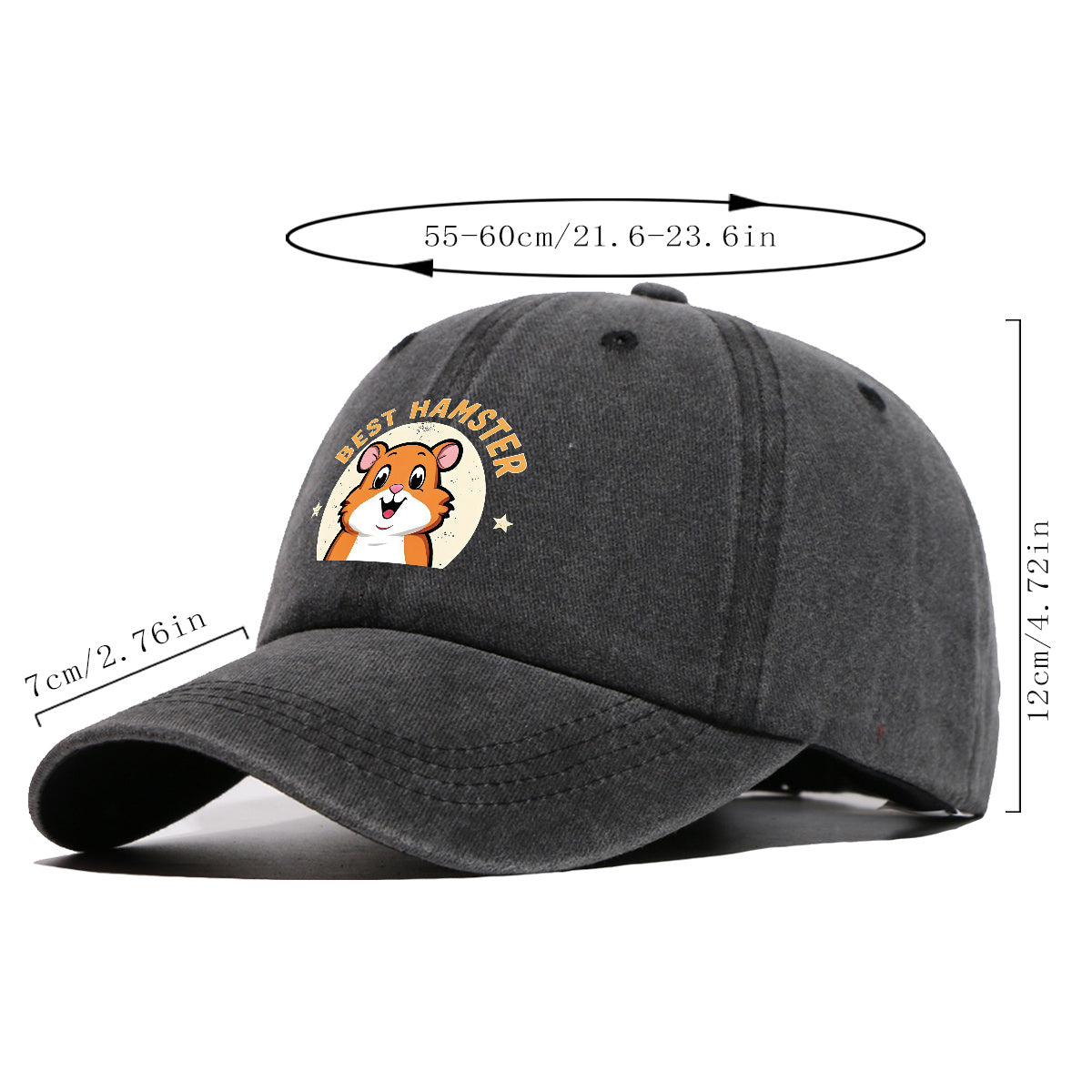 1pc "Best Hamster" Cartoon Hamster Print Baseball Cap, Cute And Playful Sun Hat, Fashionable Casual Unisex Hat, Adjustable Size, Daily Hat, Couple Outing Hat, Suitable for Park Play, Easy Dressing, Shopping, Hiking, Outdoor Picnic
